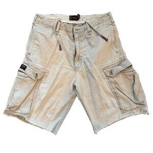 Vintage Y2K American Eagle Cargo Shorts Size 32 Khaki Utility Pockets Distressed